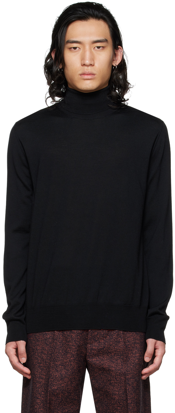 Mens Clothing Sweaters and knitwear V-neck jumpers Jil Sander Wool High Neck Sweater in Black for Men 