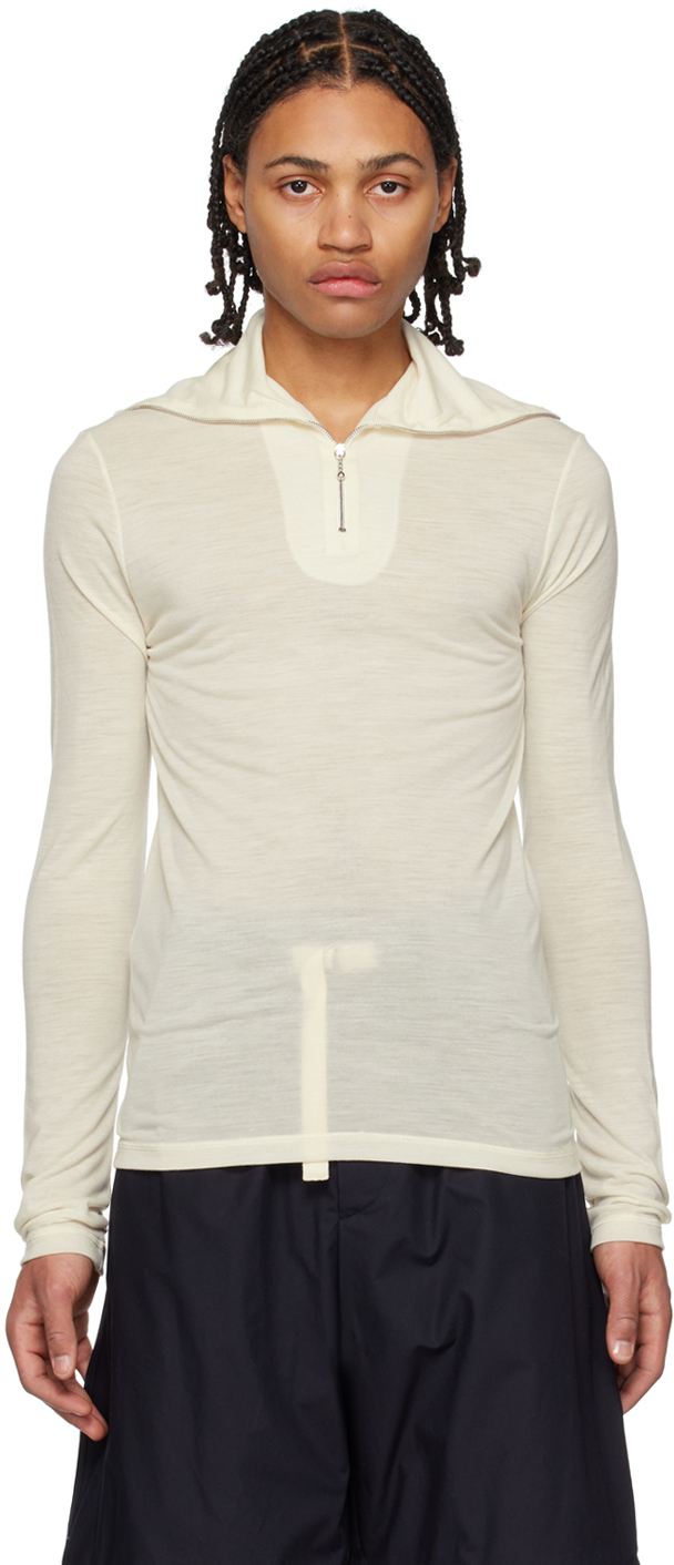 Jil Sander Off-white Zip-up Sweater In 102 - Natural