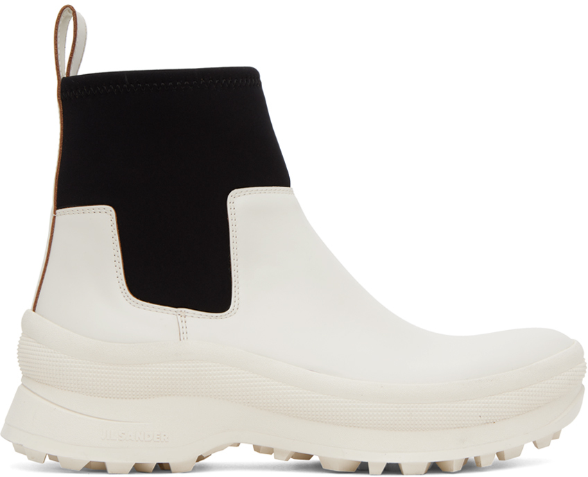 White Leather Chelsea Boots by Jil Sander on Sale