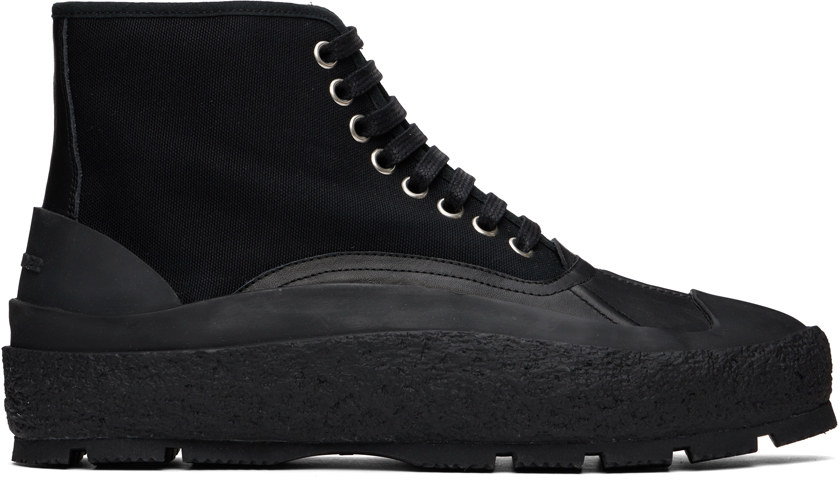 Jil Sander Black Canvas High-Top Sneakers