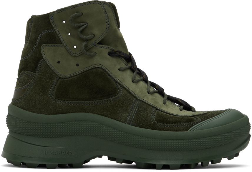 Jil Sander Green Padded Boots In 315 - Medium Green