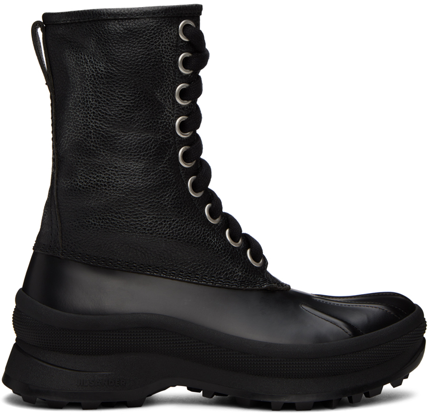 Jil Sander: Black Leather Lace-Up Boots | SSENSE