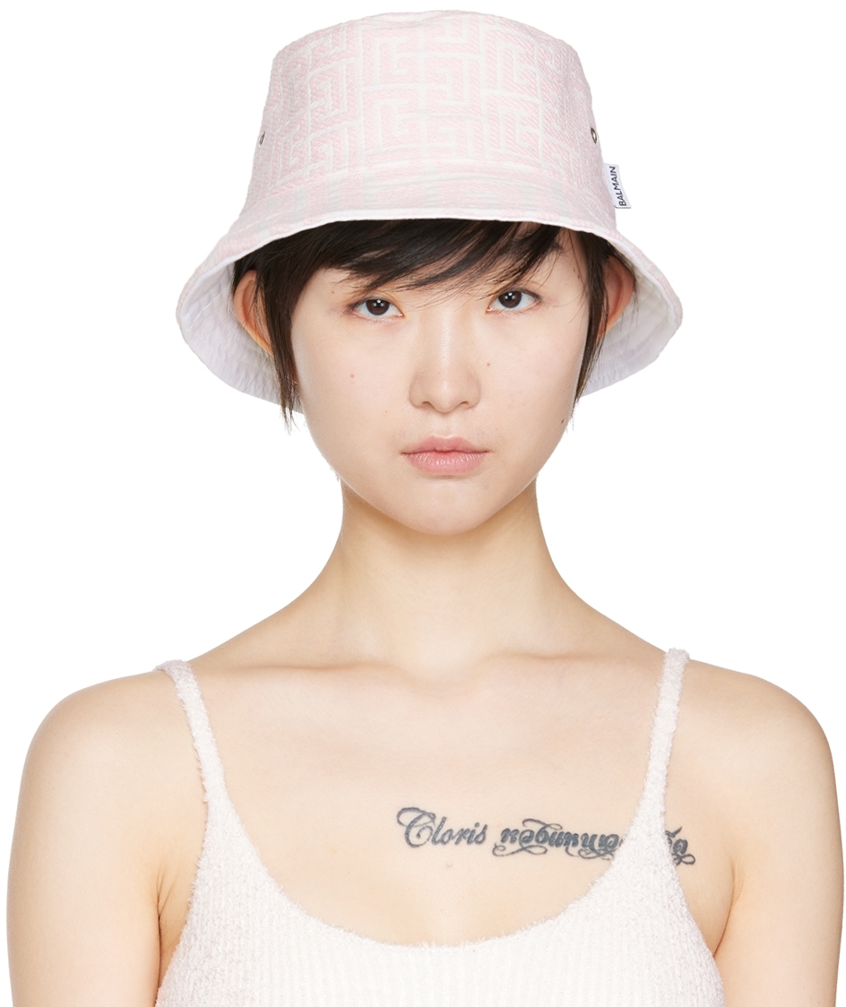 Balmain Pink & White Monogram Bucket Hat