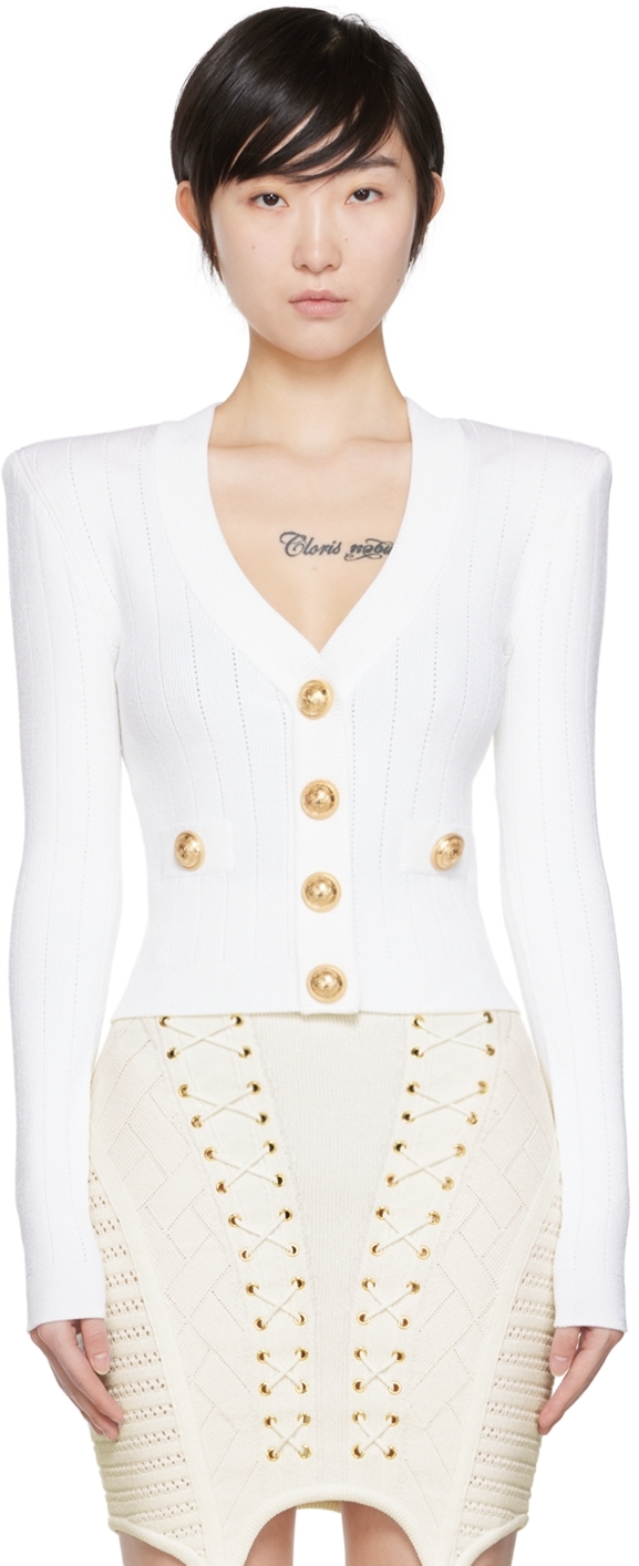 Balmain: White Viscose Cardigan 