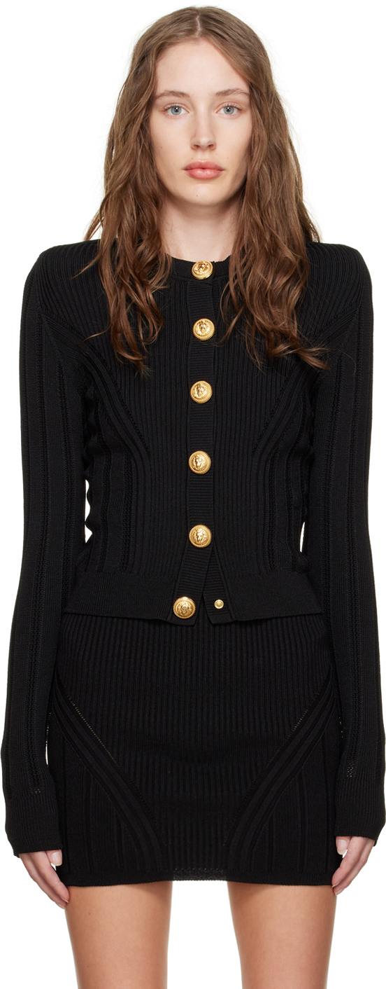 Shop Balmain Black Button Cardigan In 0pa Noir