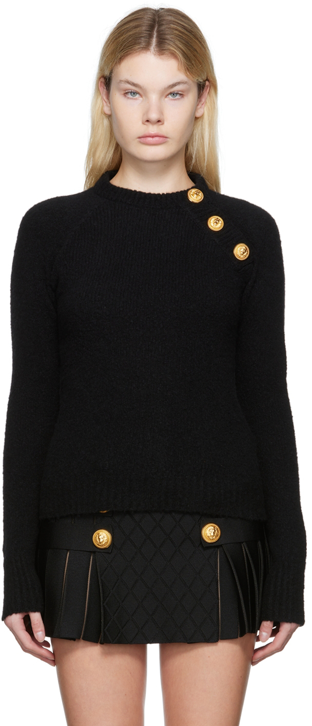 Balmain Black Three-Button Sweater
