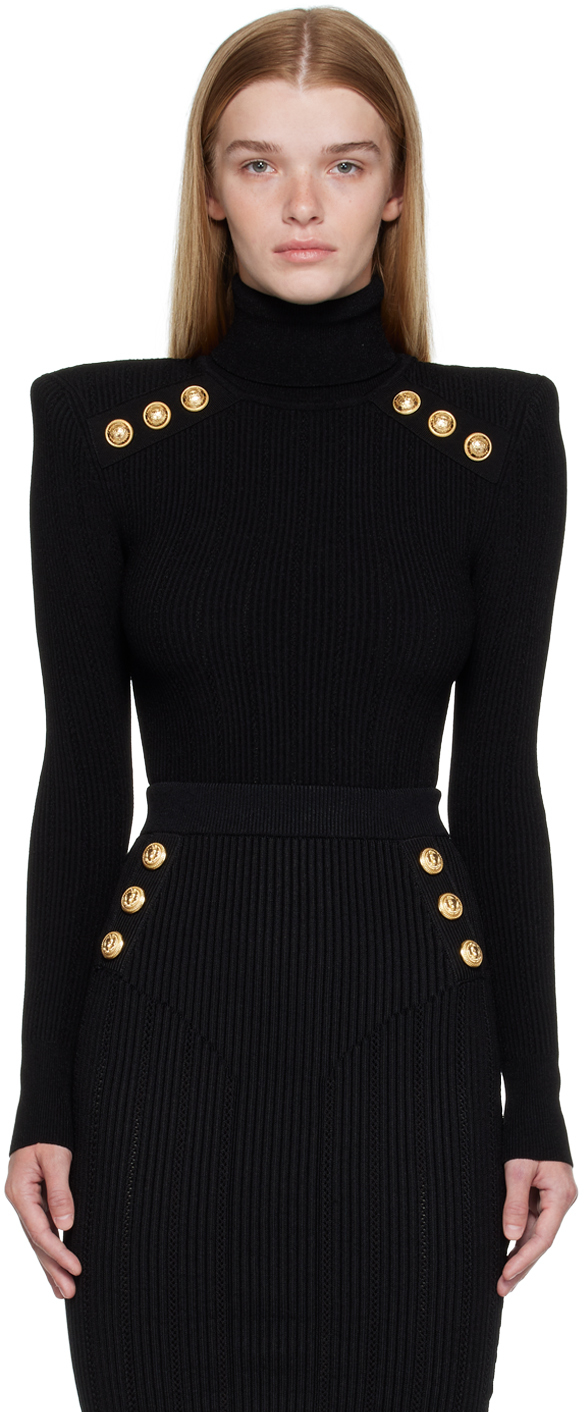 SSENSE Women Clothing Sweaters Turtlenecks Black Buttoned Turtleneck 