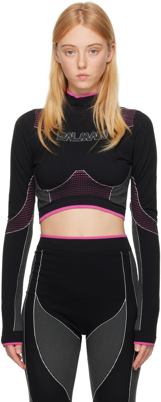 Balmain: Black & Pink Rossignol Edition Seamless Turtleneck | SSENSE