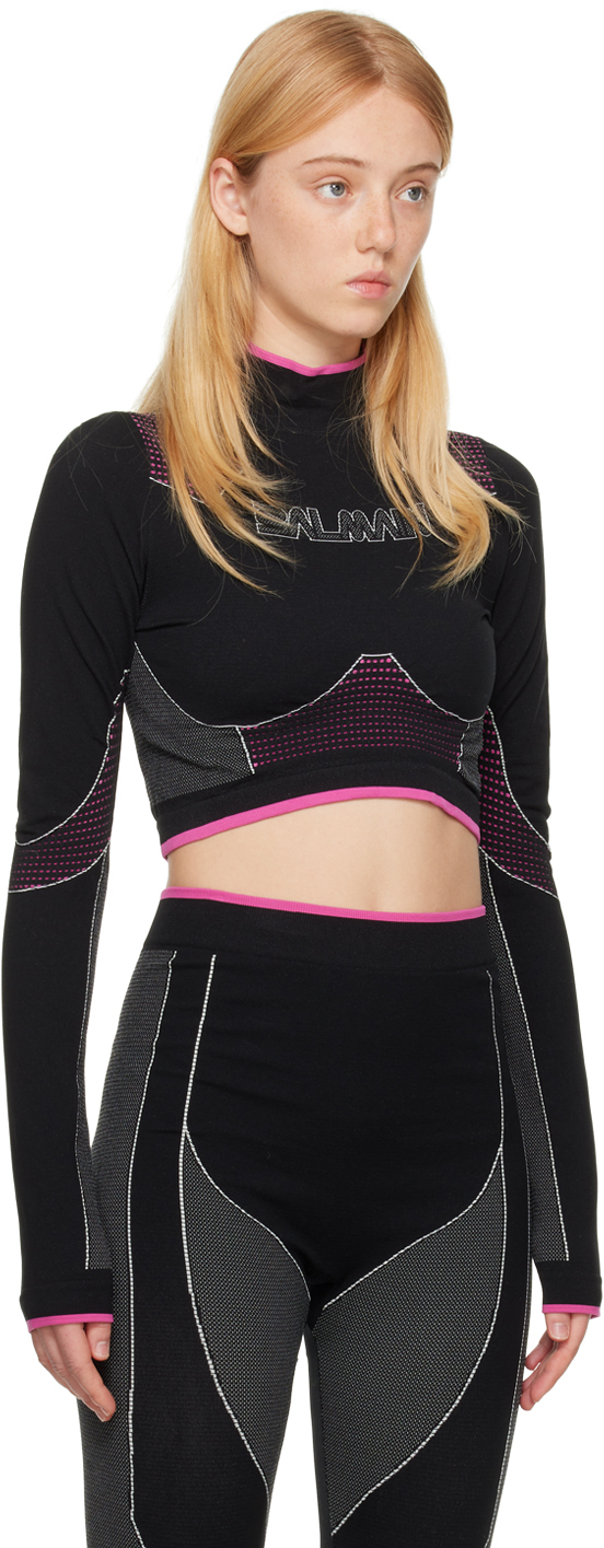 Shop Balmain Black & Pink Rossignol Edition Seamless Turtleneck In Eeh Noir/fuchsia