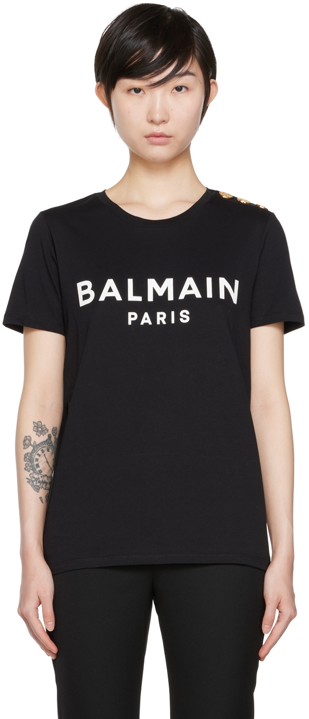 Balmain: Black Organic T-Shirt | SSENSE