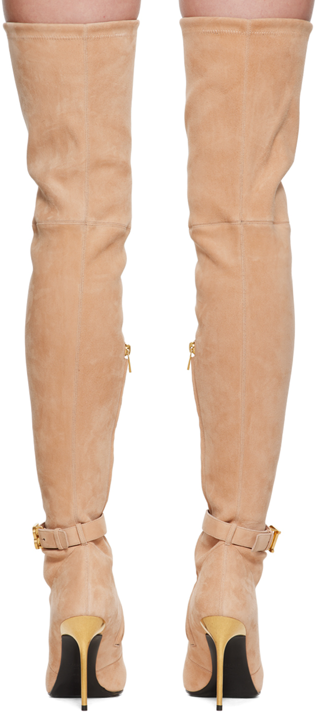 Shop Balmain Beige Raven Tall Boots In 0ap Beige