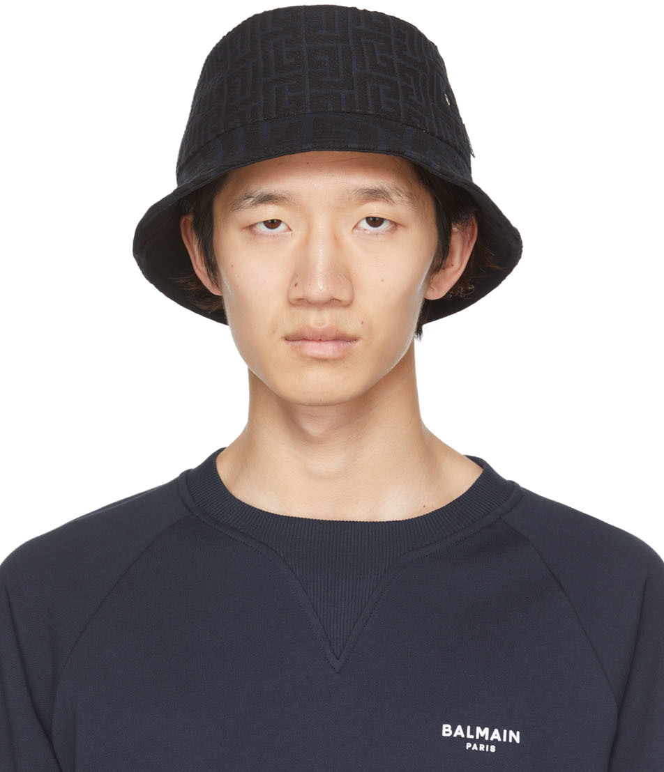 Balmain Navy & Black Reversible Cotton Bucket Hat