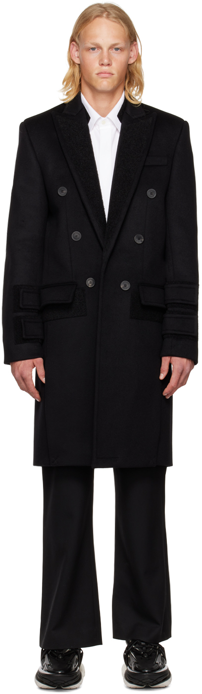 Balmain Black Velcro Strap Coat In 0pa Noir