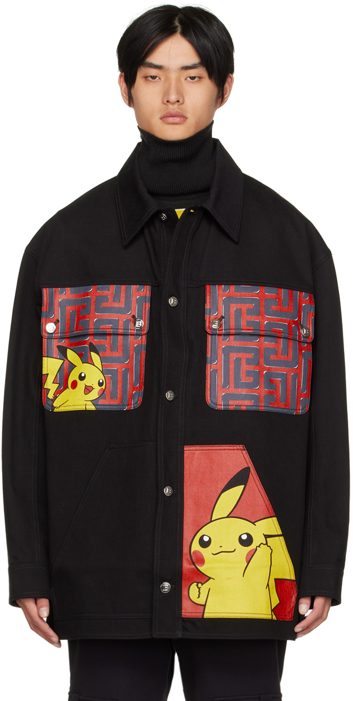 Balmain Black Pokémon Edition Printed Denim Jacket