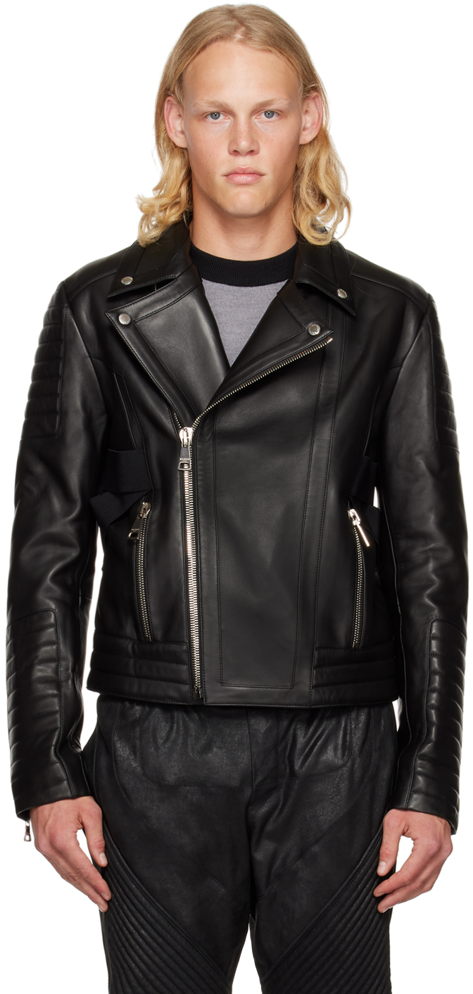batteri Skriv email Playful Black Paneled Leather Jacket by Balmain on Sale