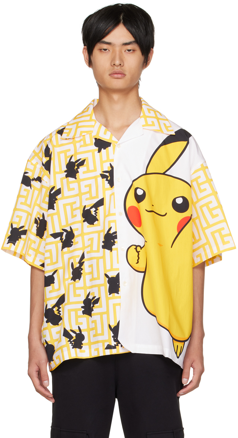 Yellow & White Pokémon Edition Oversized Shirt SSENSE Men Clothing Shirts Casual Shirts 