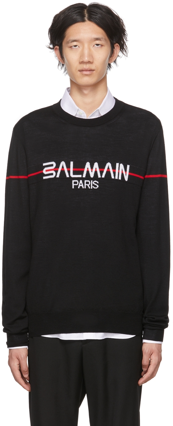 Balmain Black Intarsia Sweater