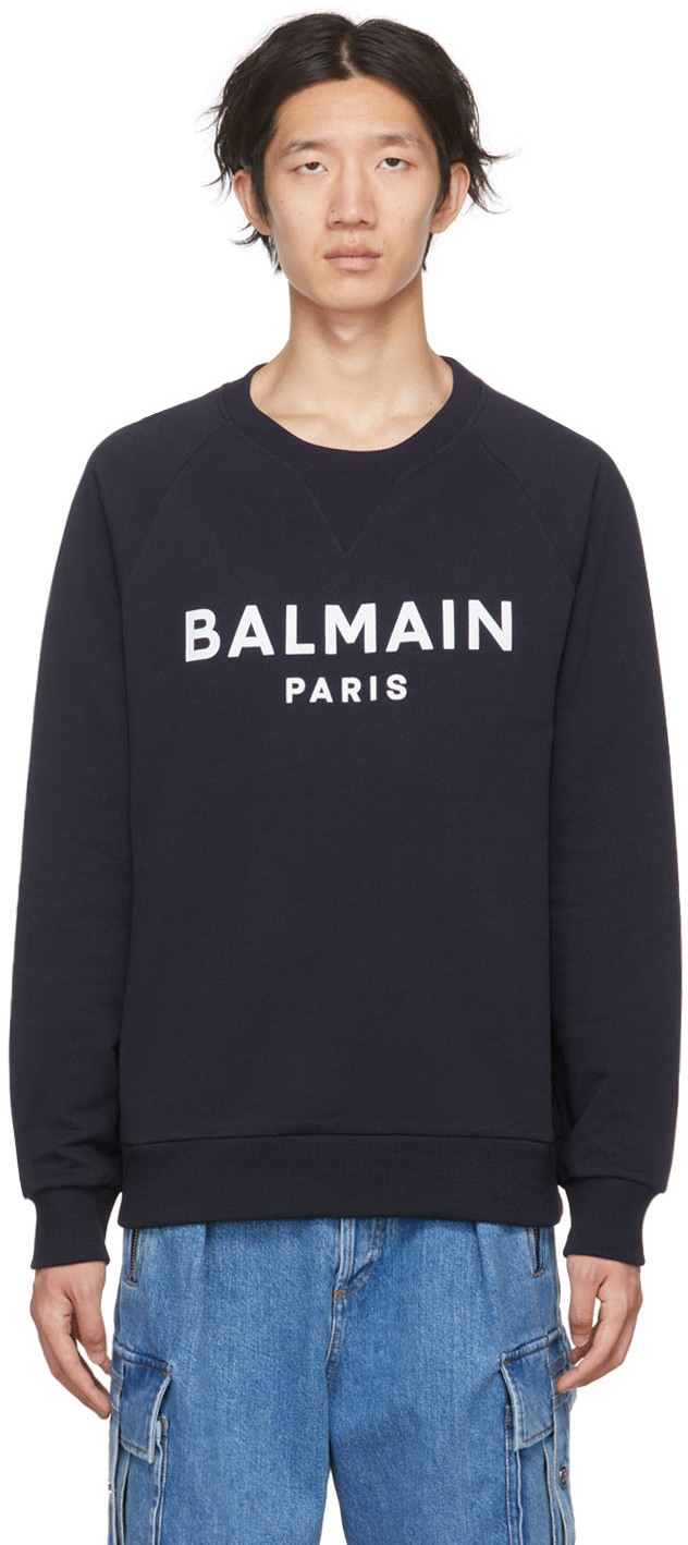 Navy Flocked Sweatshirt by Balmain on Sale