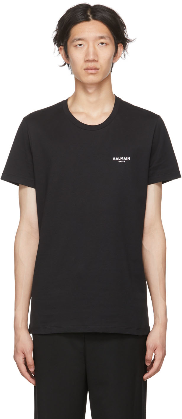 Balmain: ブラック フロック Tシャツ | SSENSE 日本