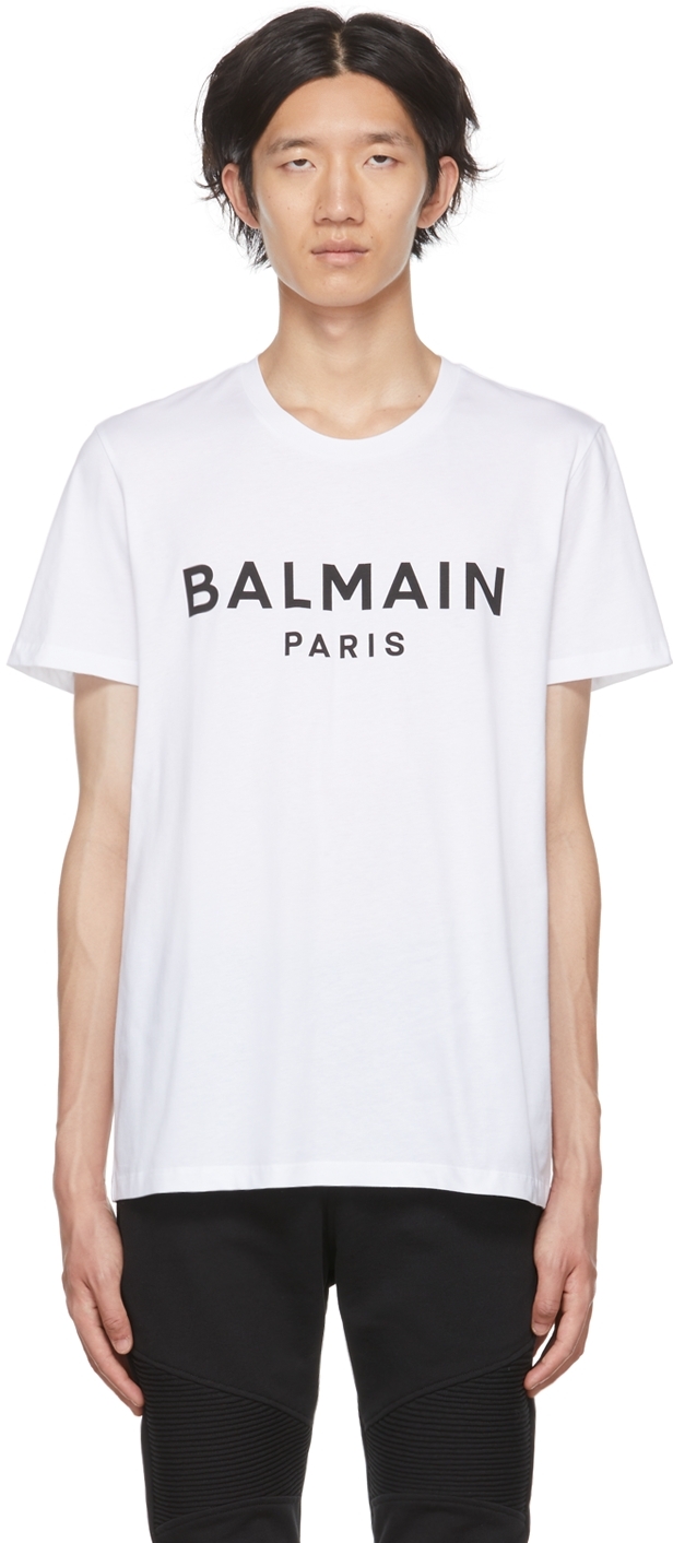 Balmain Logo Print T-shirt In Gab Blanc/noir