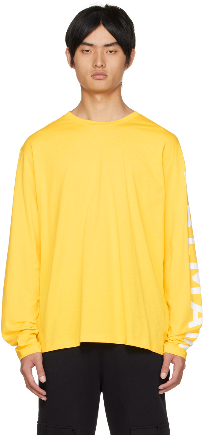 Balmain Yellow Printed Long Sleeve T-Shirt