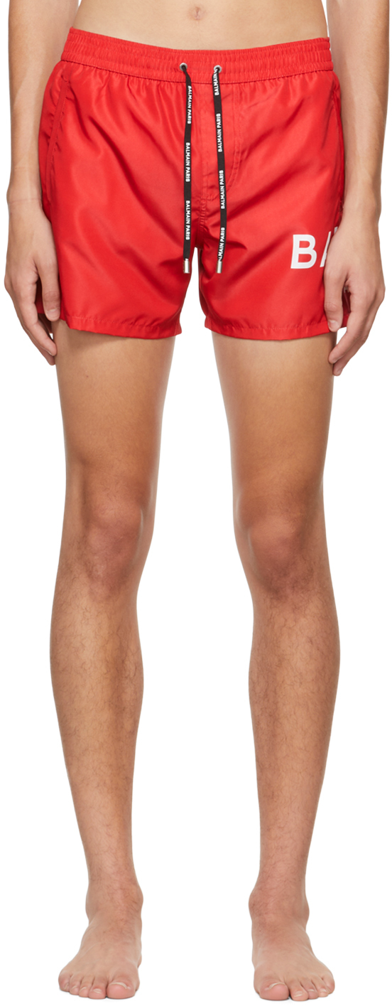 Balmain Red Printed Swim Shorts