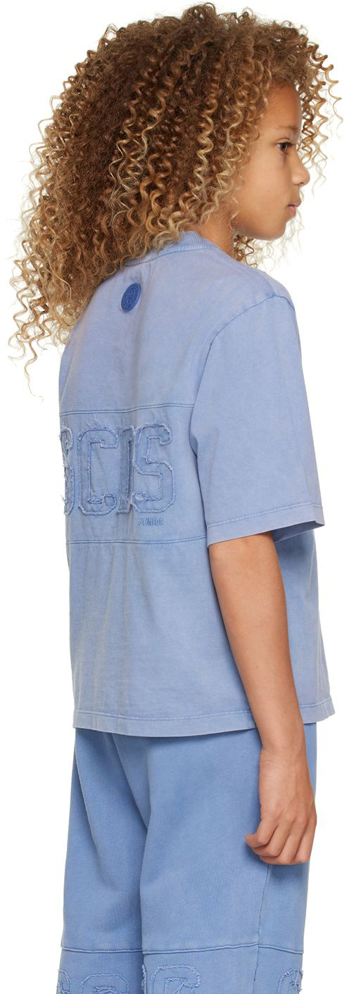 Gcds Kids Blue Garment-dyed T-shirt In Wild Wind Blue