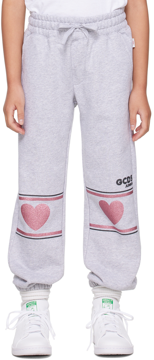 Gcds Kids Gray Hearts Lounge Pants In Grey