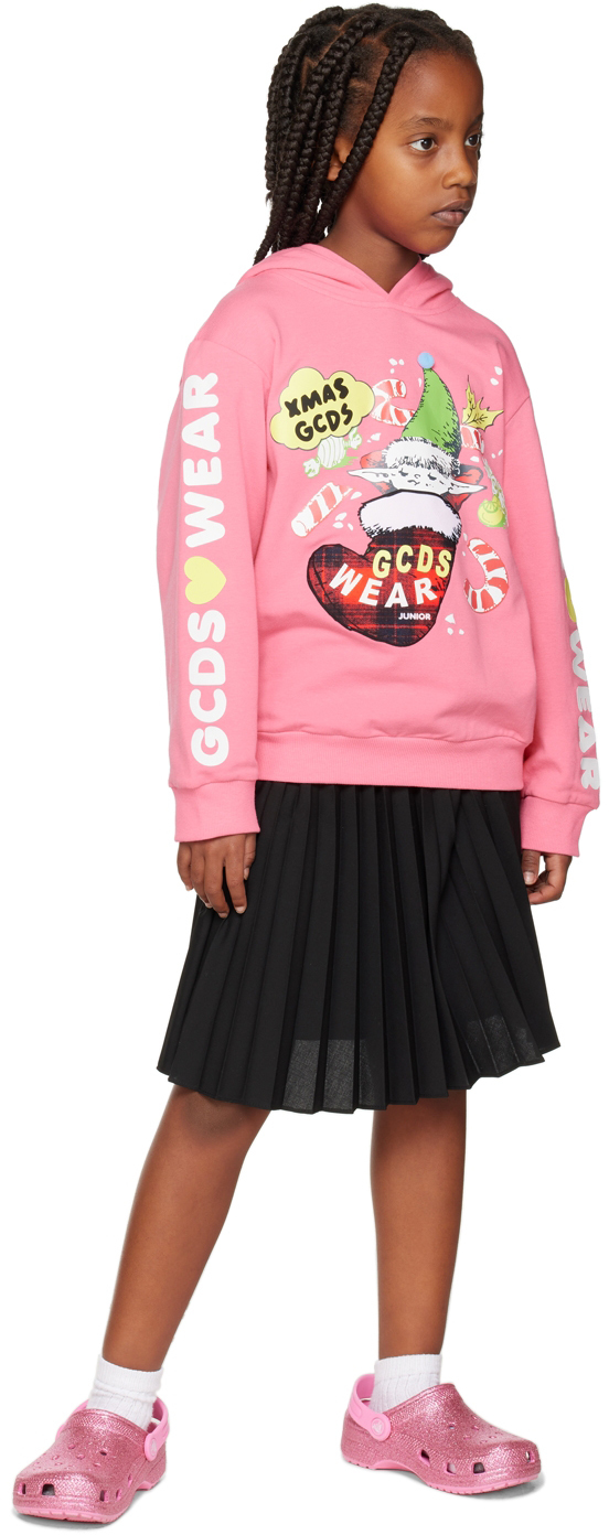Gcds Kids Pink Graphic Hoodie In Sangria Rose