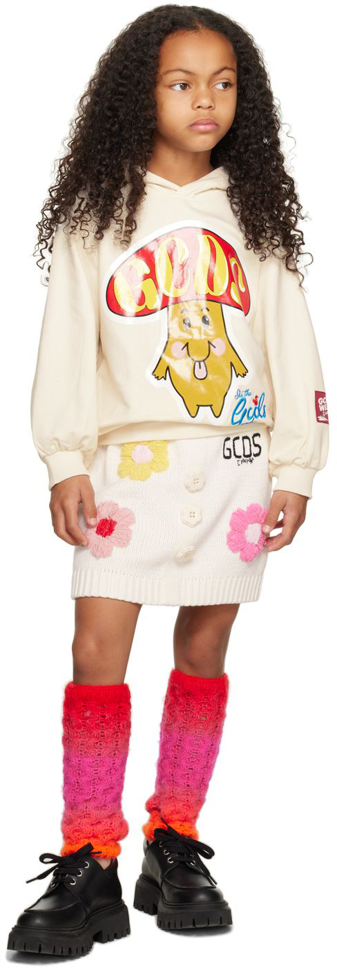 Gcds Kids White Floral Skirt In Cloud
