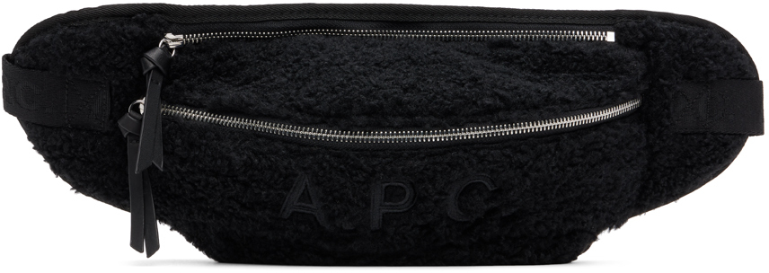 A.p.c. Black Faux-shearling Belt Bag In Lzz Black
