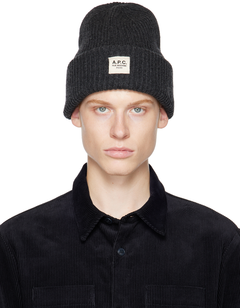 A.P.C.: Grey Rolled Brim Beanie | SSENSE