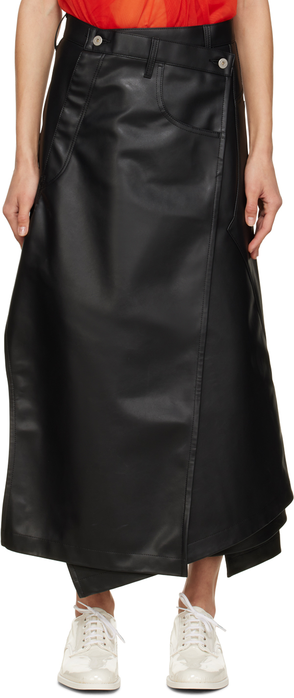 Ssense Femme Vêtements Jupes Jupes en cuir Jupe longue Pillar noire en cuir synthétique 