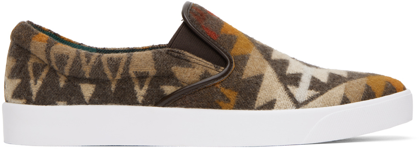 Junya Watanabe Multicolor Pendleton Edition Slip-on Sneakers In Brown/off-white/oran