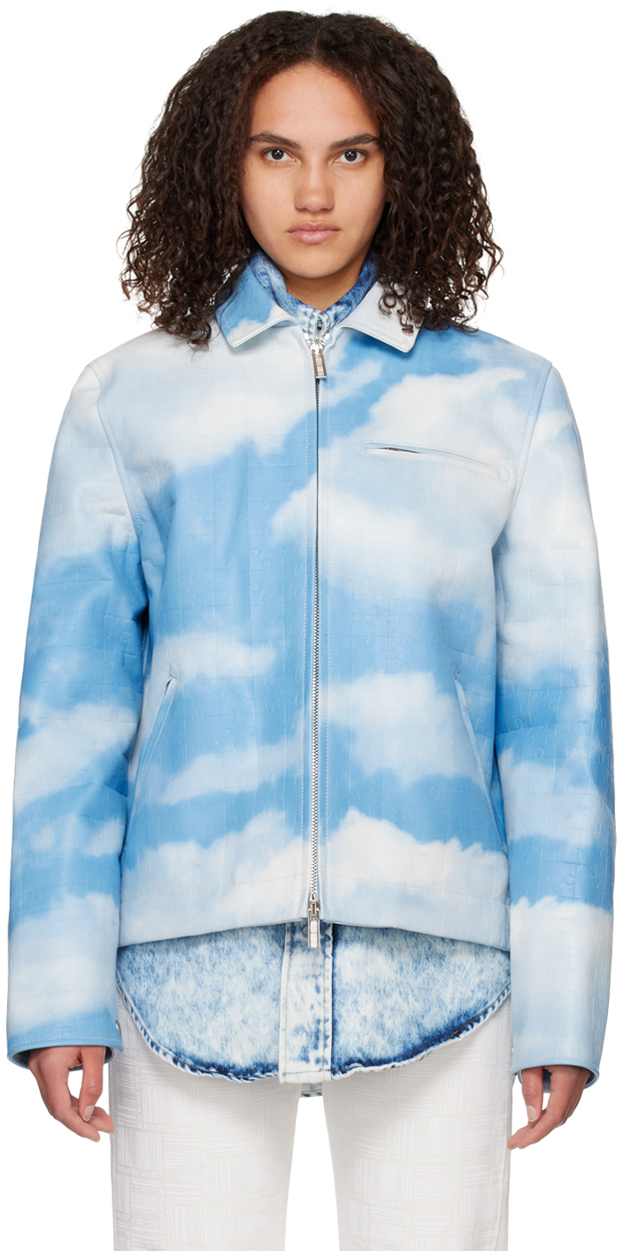 Vtmnts White & Blue Sky Puzzle Leather Jacket