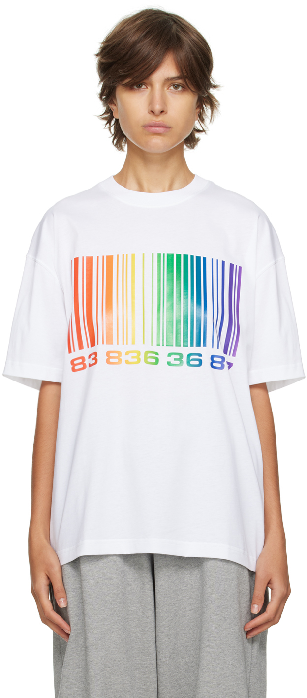 White Big Barcode T-Shirt by on VTMNTS Sale