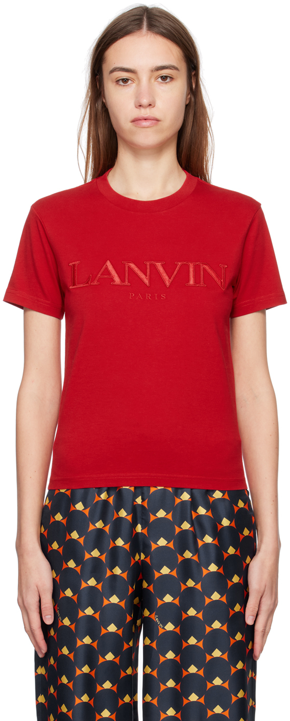 Lanvin Red Embroidered T Shirt Ssense Canada