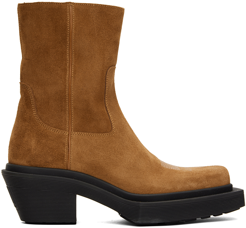 Vtmnts Tan Neo Western Ankle Boots In Brown Suede
