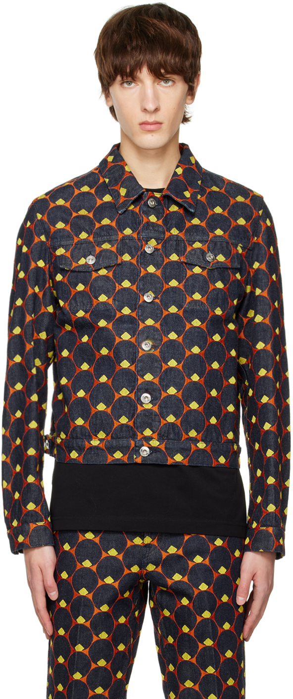 Lanvin Navy & Orange Art Deco Denim Jacket