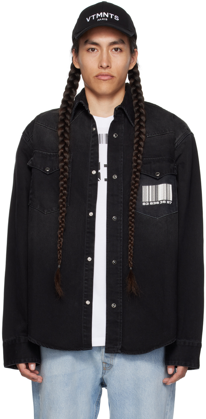 Shop Vtmnts Black Barcode Denim Shirt