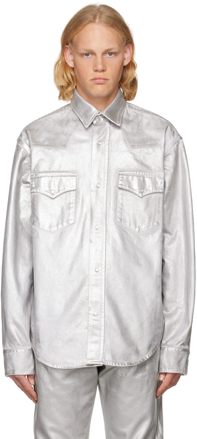 VTMNTS | H.Lorenzo|Barcode Monogram Denim Shirt (VL14SH550W-WHITE), M / White