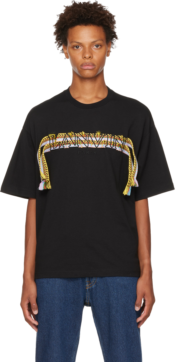 Black Curb Lace T-Shirt by Lanvin on Sale