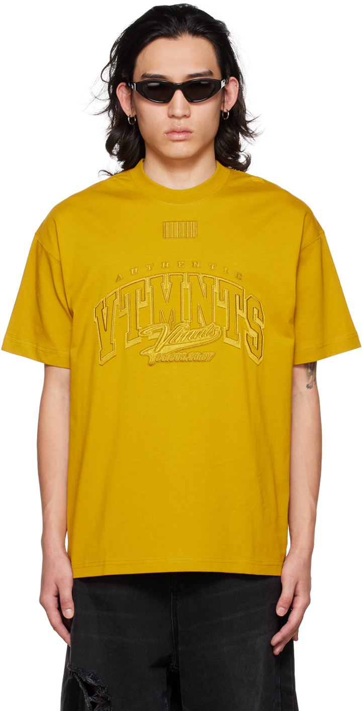 Vtmnts College Logo-embroidered T-shirt In Mustard | ModeSens