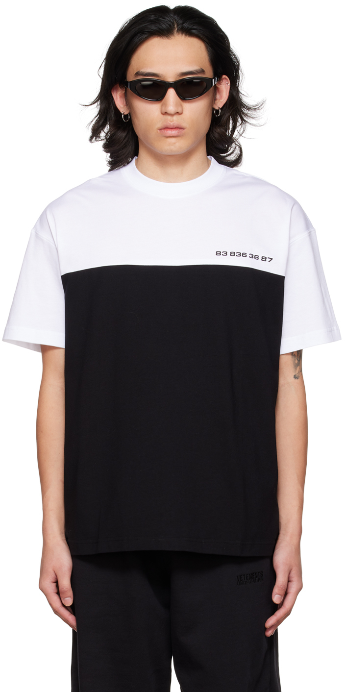 Vtmnts Black & White Numbered Color Block T-shirt In White / Black