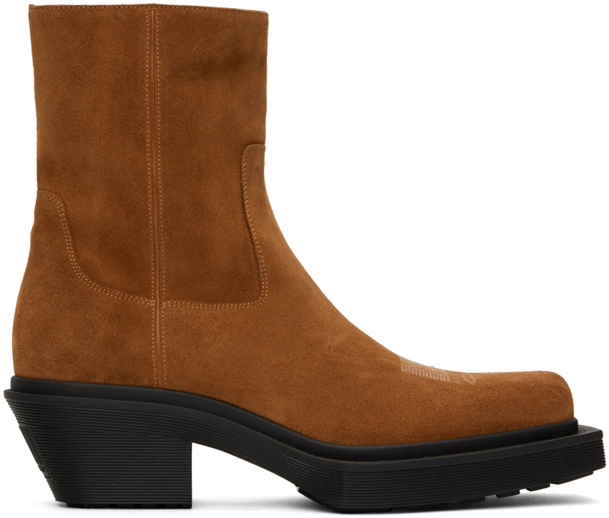 Vtmnts Tan Cowboy Chelsea Boots In Brown Suede
