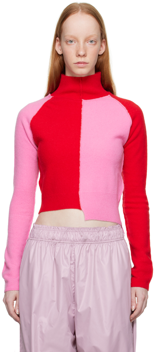 Pink & Red Patched Turtleneck