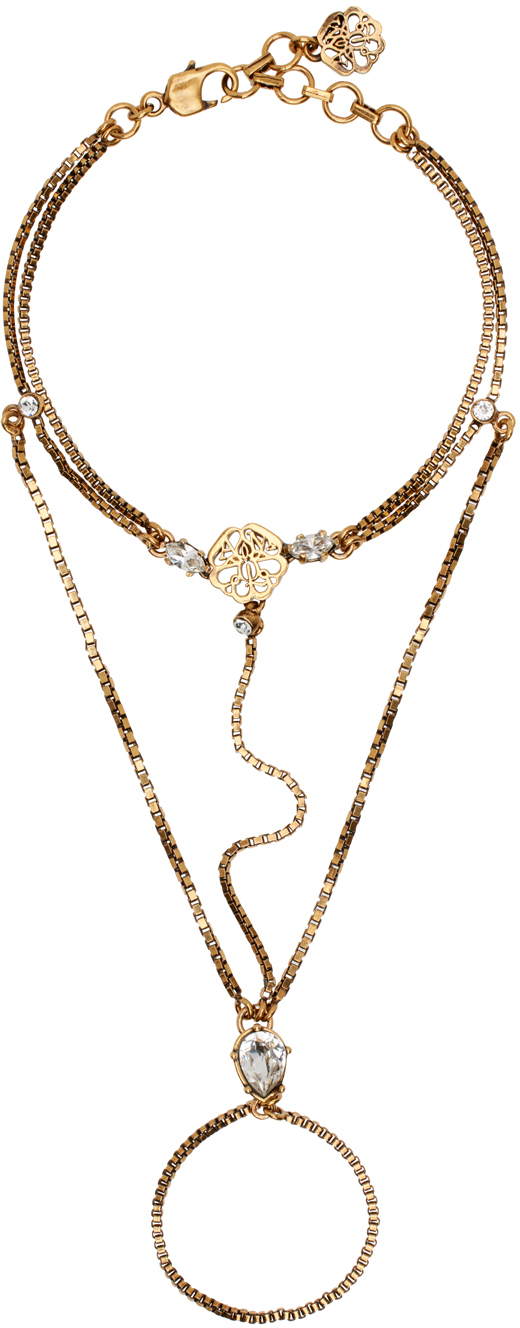 Alexander Mcqueen Gold Crystal Hand Jewelry In 7114 0448 And Crysta