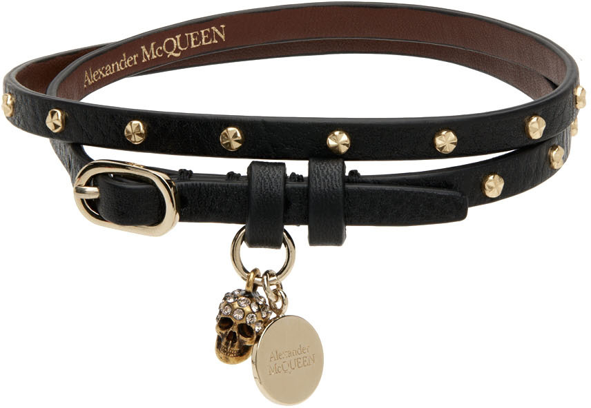 Alexander McQueen Black Double Wrap Stud Bracelet
