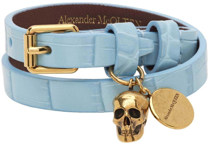 Alexander McQueen Blue Croc Double Wrap Bracelet