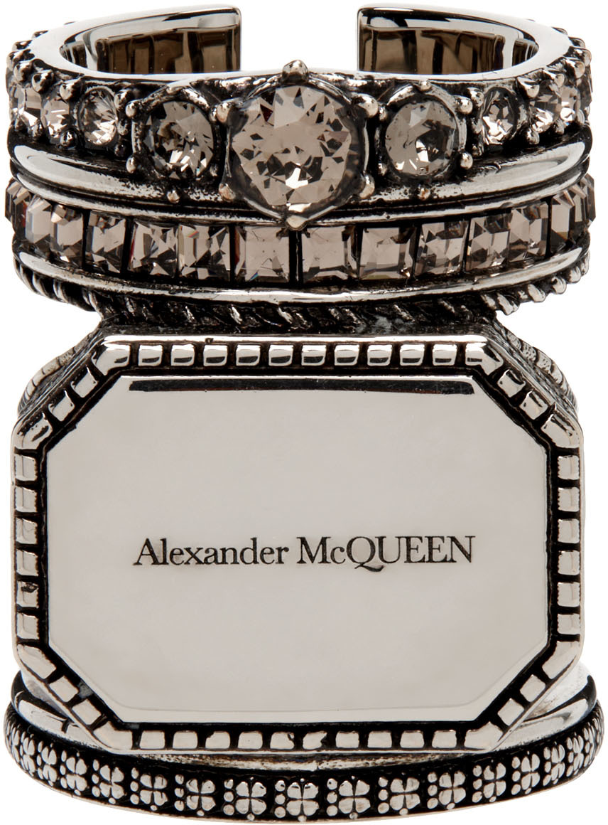 Alexander McQueen Silver Stacked Signet Ring